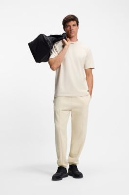 Modern-fit tracksuit bottoms in peached cotton, Natural