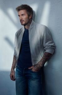Veste BECKHAM x BOSS en cuir suédé, Beige clair