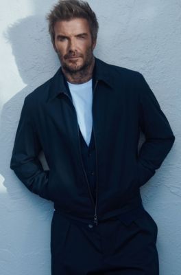 訳有　HUGO BOSS ネイビー ウール スタンドカラーコート♪ 訳有HUGO BOSS ネイビー ウール スタンドカラーコート♪