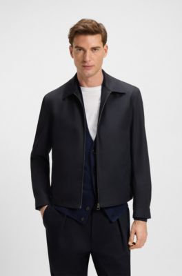 BOSS BY BECKHAM cotton-blend jacket with zipped closure, Dark Blue