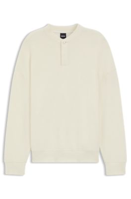 Relaxed-fit sweatshirt with concealed Henley neckline, Natural