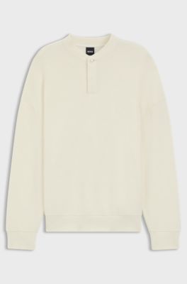 Relaxed-fit sweatshirt with concealed Henley neckline, Natural