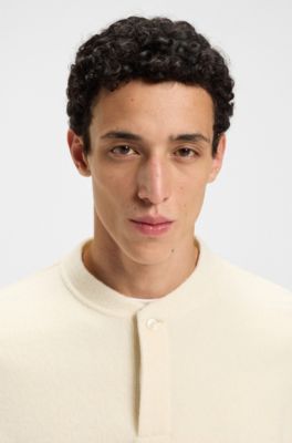 Relaxed-fit sweatshirt with concealed Henley neckline, Natural