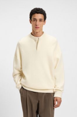 Relaxed-fit sweatshirt with concealed Henley neckline, Natural