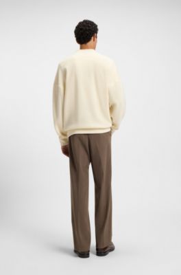 Relaxed-fit sweatshirt with concealed Henley neckline, Natural