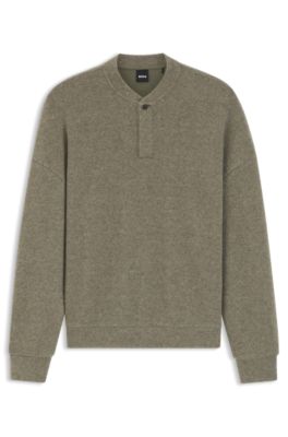 Relaxed-fit sweatshirt with concealed Henley neckline, Light Brown