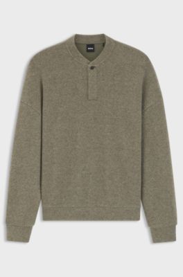 Relaxed-fit sweatshirt with concealed Henley neckline, Light Brown