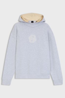 Peached-cotton hoodie with Double B monogram, Light Grey