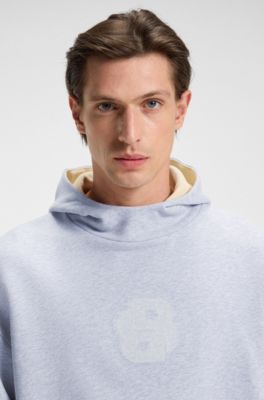 Peached-cotton hoodie with Double B monogram, Light Grey