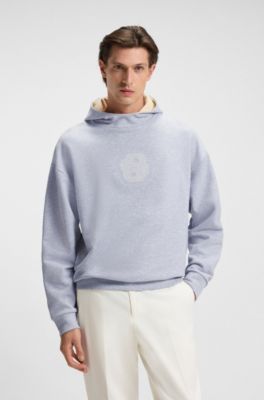 Peached-cotton hoodie with Double B monogram, Light Grey