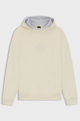 Peached-cotton hoodie with Double B monogram, Light Beige