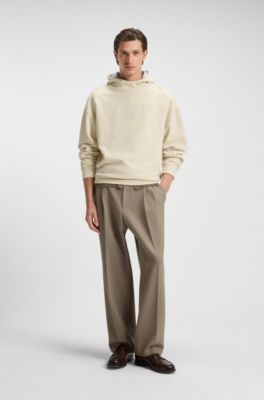 Peached-cotton hoodie with Double B monogram, Light Beige