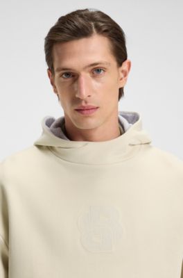Peached-cotton hoodie with Double B monogram, Light Beige