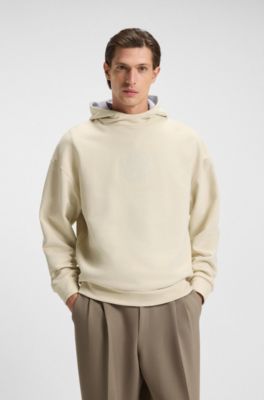 Peached-cotton hoodie with Double B monogram, Light Beige