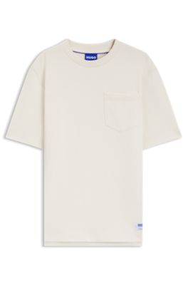 Cotton-jersey T-shirt with patch pocket and logo label, Natural