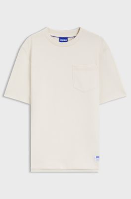 Cotton-jersey T-shirt with patch pocket and logo label, Natural