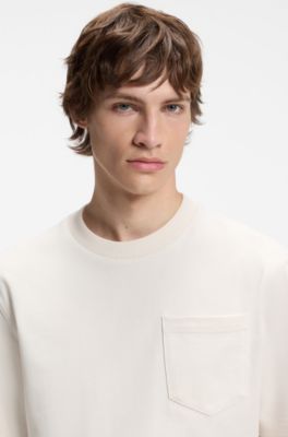 Cotton-jersey T-shirt with patch pocket and logo label, Natural