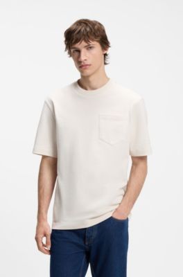 Cotton-jersey T-shirt with patch pocket and logo label, Natural