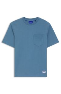 Cotton-jersey T-shirt with patch pocket and logo label, Blue