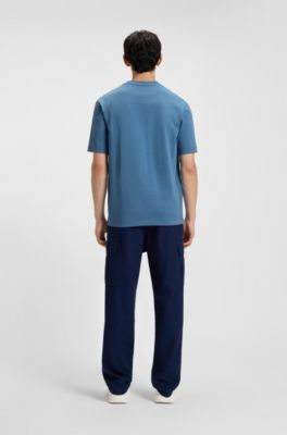 Cotton-jersey T-shirt with patch pocket and logo label, Blue