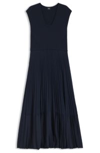 Knitted sleeveless dress with plissé skirt, Dark Blue