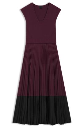 Knitted sleeveless dress with plissé skirt
