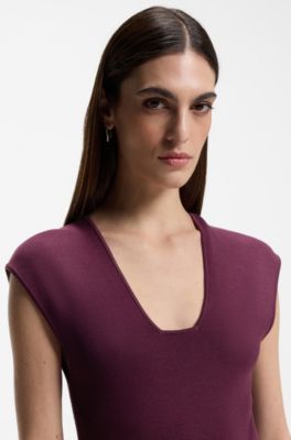 Knitted sleeveless dress with pliss&eacute; skirt, Dark Purple