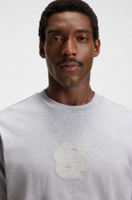 Peached-cotton T-shirt with Double B monogram, Light Grey