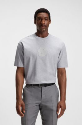 Peached-cotton T-shirt with Double B monogram, Light Grey