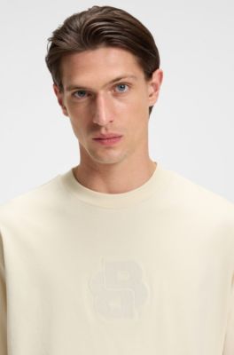 Camiseta de algod&oacute;n aterciopelada con monograma Double B, Natural