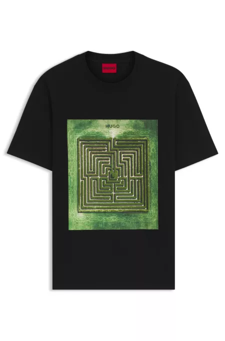 Cotton-jersey T-shirt with maze print