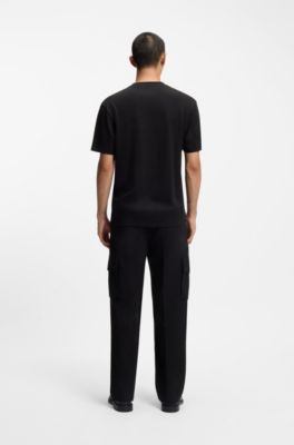 Cotton-jersey T-shirt with maze print, Black