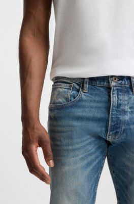 BECKHAM x BOSS slim-fit jeans in vintage-wash denim, Blue