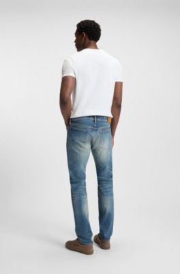 BOSS BY BECKHAM slim-fit jeans in vintage-wash denim, Blue