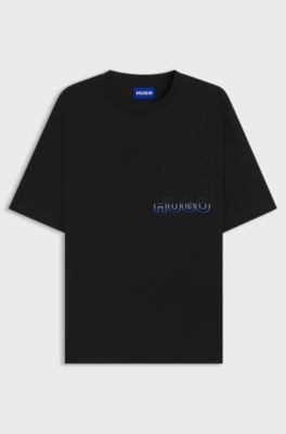 Cotton-jersey T-shirt with ombr&eacute; logo embroidery, Black