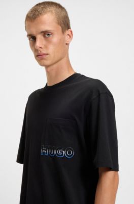 Cotton-jersey T-shirt with ombr&eacute; logo embroidery, Black