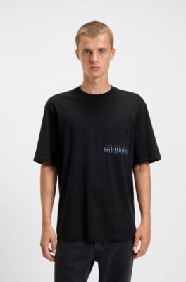 Cotton-jersey T-shirt with ombr&eacute; logo embroidery, Black