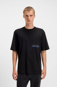 Cotton-jersey T-shirt with ombré logo embroidery, Black