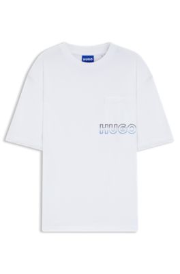 Cotton-jersey T-shirt with ombr&eacute; logo embroidery, White