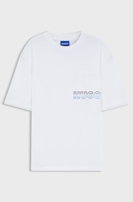 Cotton-jersey T-shirt with ombr&eacute; logo embroidery, White