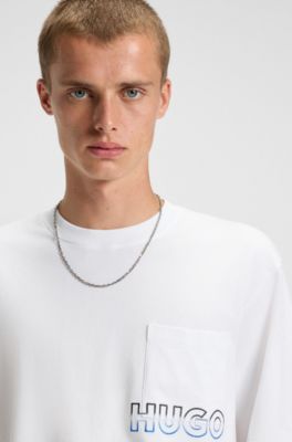 Cotton-jersey T-shirt with ombr&eacute; logo embroidery, White