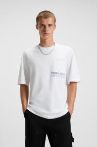 Cotton-jersey T-shirt with ombré logo embroidery, White