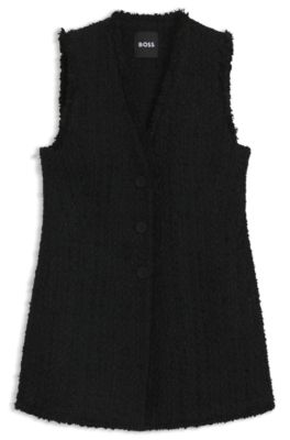 Regular-Fit Weste aus Samt-Tweed, Schwarz