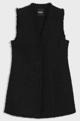 Sleeveless regular-fit blazer in velvet tweed, Black