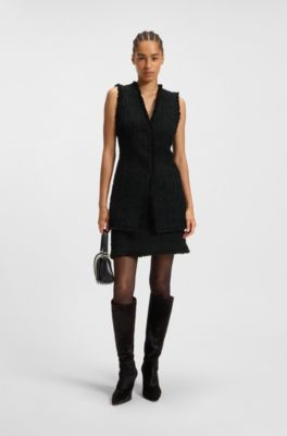 Sleeveless regular-fit blazer in velvet tweed, Black