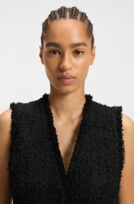 Mouwloze regular-fit blazer van fluwelen tweed, Zwart