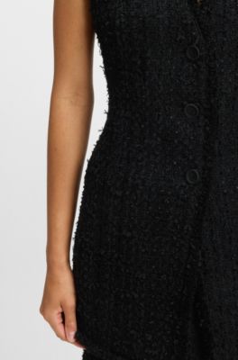 Sleeveless regular-fit blazer in velvet tweed, Black
