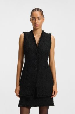 Mouwloze regular-fit blazer van fluwelen tweed, Zwart