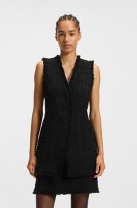 Blazer regular fit senza maniche in tweed vellutato, Nero