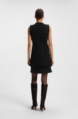 Sleeveless regular-fit blazer in velvet tweed, Black